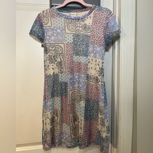 Vintage Altar’d State mini blue and pink patchwork dress